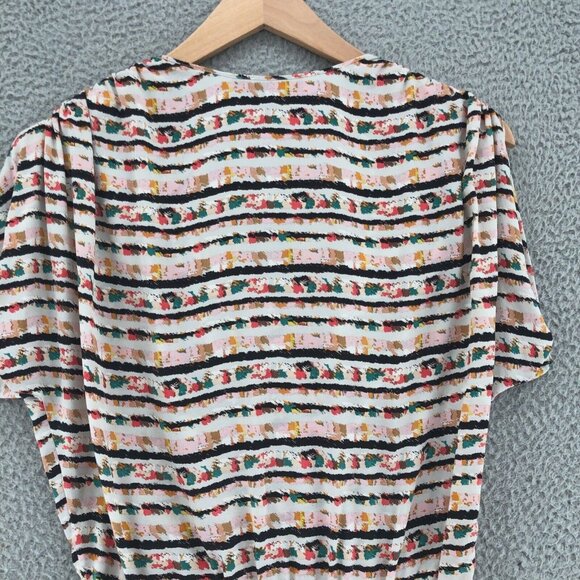 BCBGMAXAZRIA Dress Womens Small Ivory Multicolor Stripe Silk Shift Surplice Mini - Picture 4 of 11
